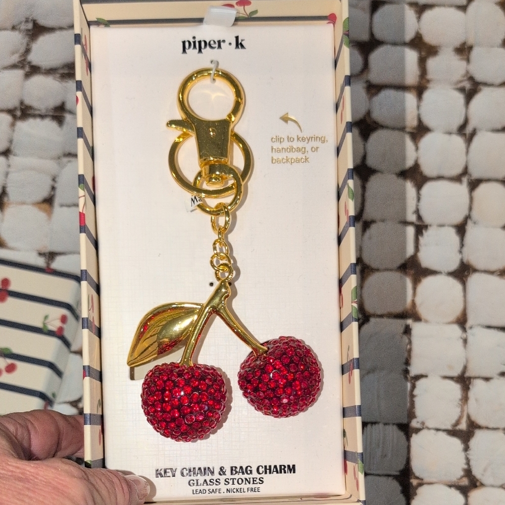 Piper Gold and Red Cherry Keychain Charm
